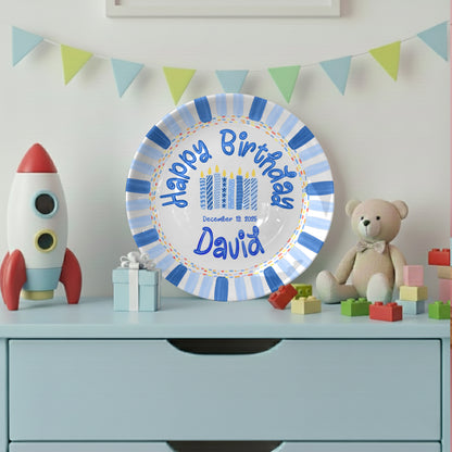 Patterned Blue Candles Personalized Birthday Plate P29SGG0
