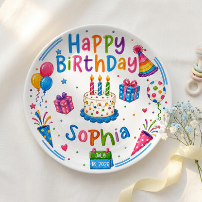 Colorful Party Cake Keepsake Gift Personalized Birthday Plate for Kids P86Z2N0