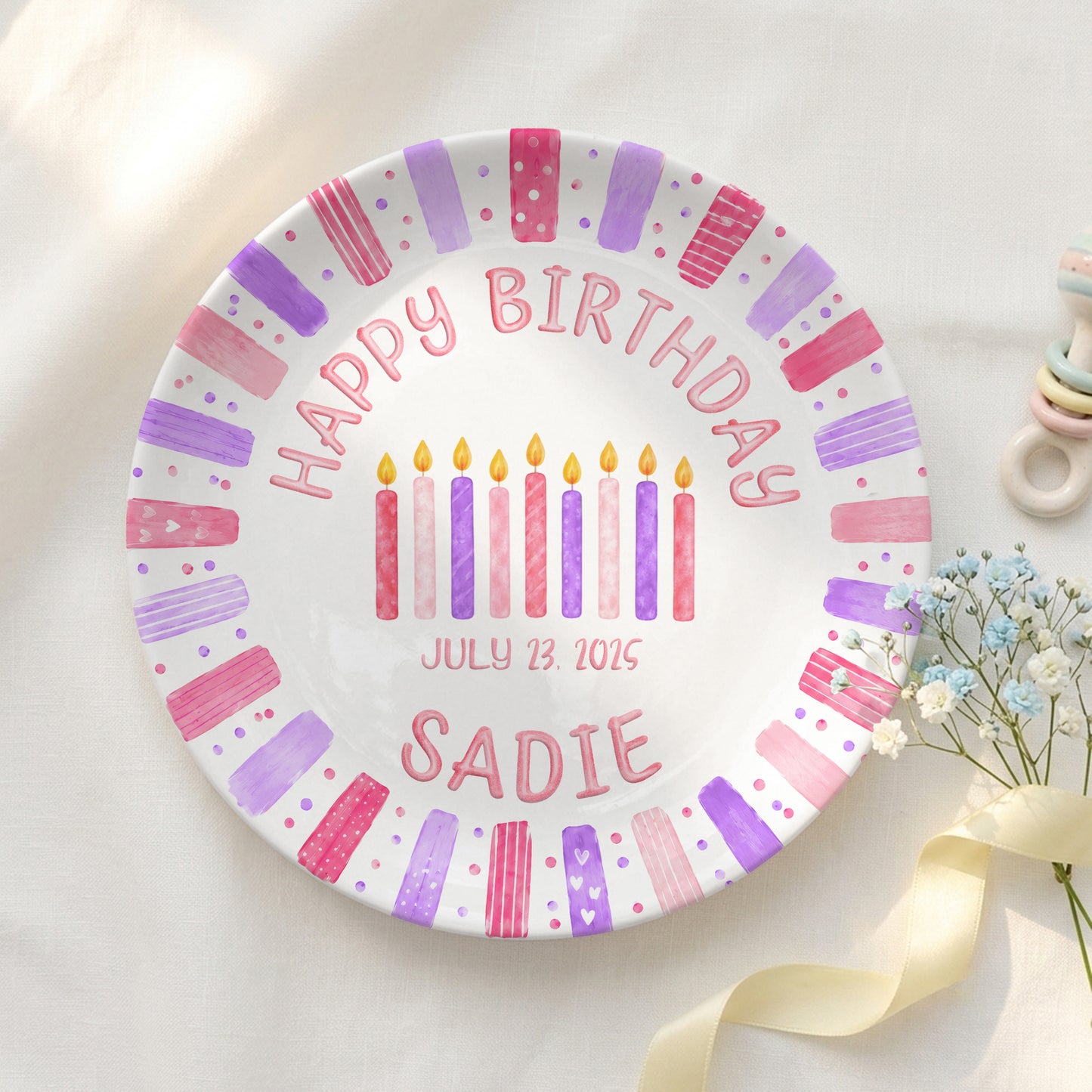 Pink Candle Keepsake Personalized Birthday Plate for Kids Celebration Gift Tradition P810XNA0