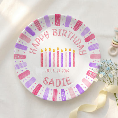 Pink Candle Keepsake Personalized Birthday Plate for Kids Celebration Gift Tradition P810XNA0