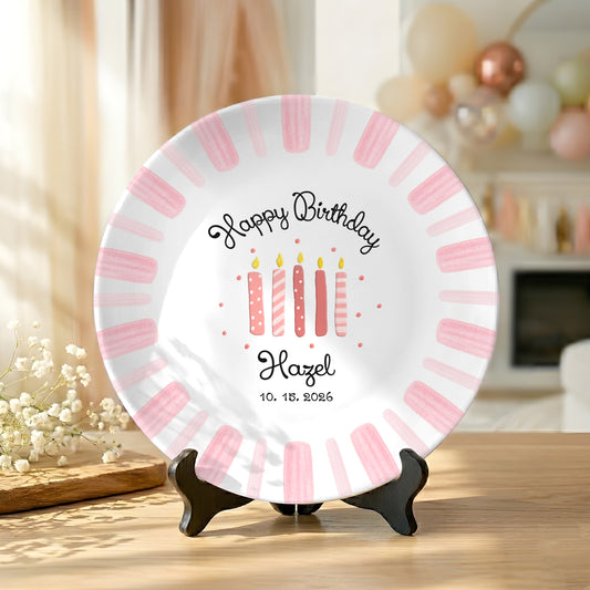 Pink Stripe Personalized Birthday Plate P46DI00