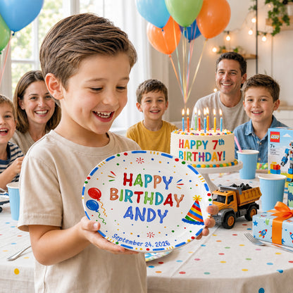 Colorful Balloon and Party Hat Birthday Personalized Birthday Plate P528XA40
