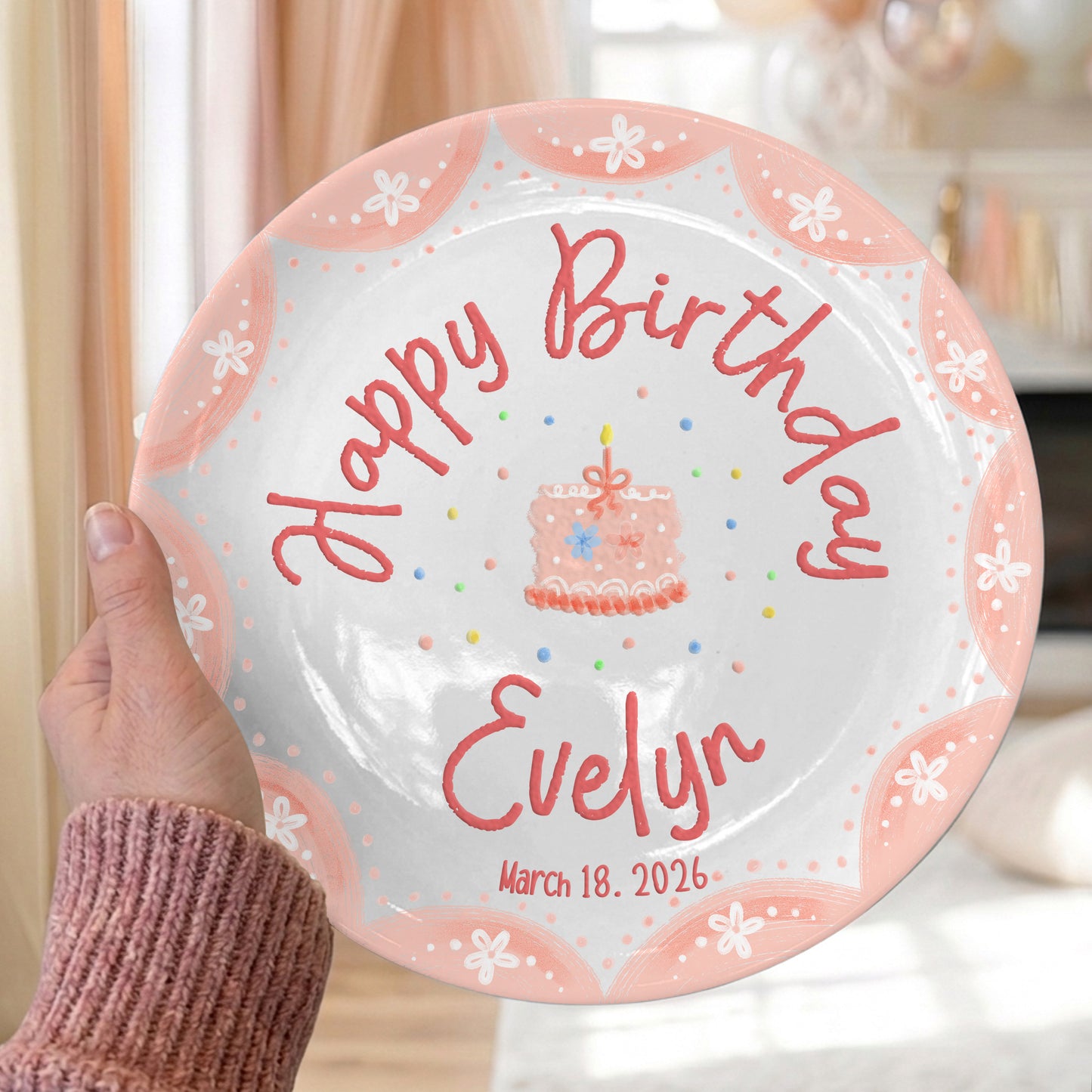 Pink Scallop Daisy Personalized Birthday Plate P428LES0