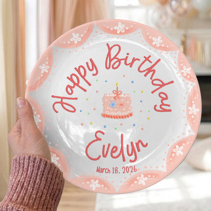 Pink Scallop Daisy Personalized Birthday Plate P428LES0