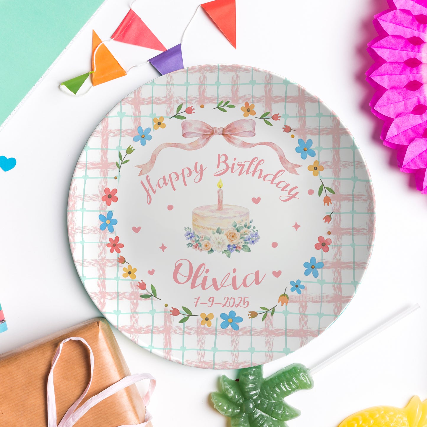 Pastel Gingham Personalized Birthday Plate P13Y0I0