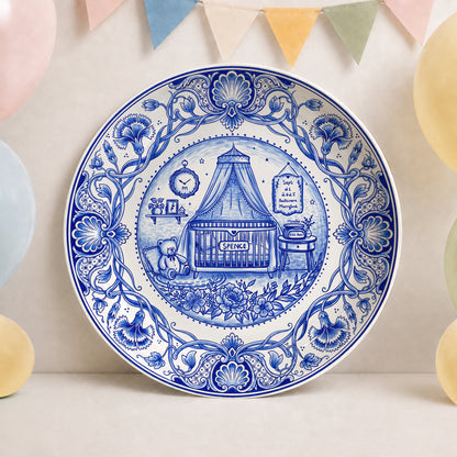 Delft Blue Newborn Birth Stats Custom Name Ceramic Personalized Birthday Plate P820OVX0