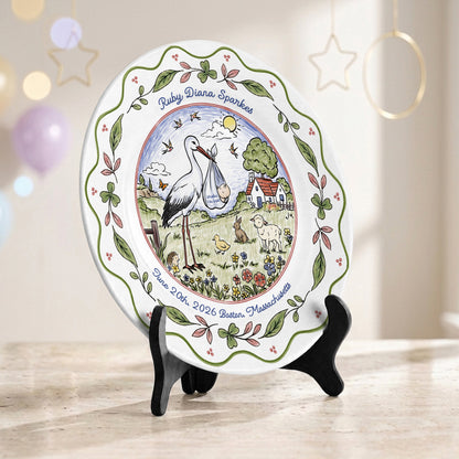 Stork Baby Birth Stats Nursery Keepsake Gift Personalized Birthday Plate P825DLK0