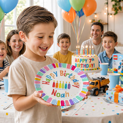 Rainbow Stripe Colorful Candle Personalized Birthday Plate D6103AG0