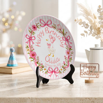Pink Gingham Goose Keepsake Personalized Birthday Plate P718Q670