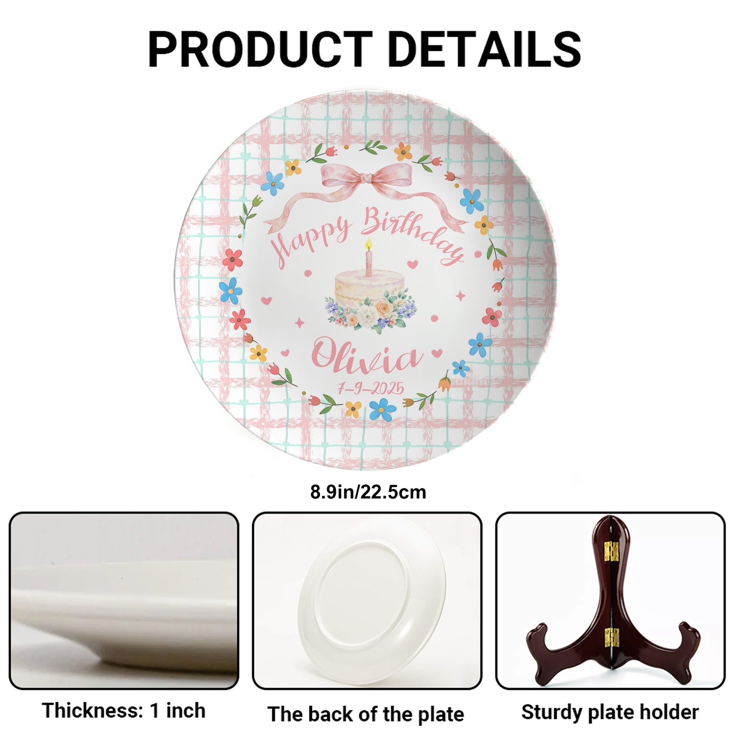 Pastel Gingham Personalized Birthday Plate P13Y0I0