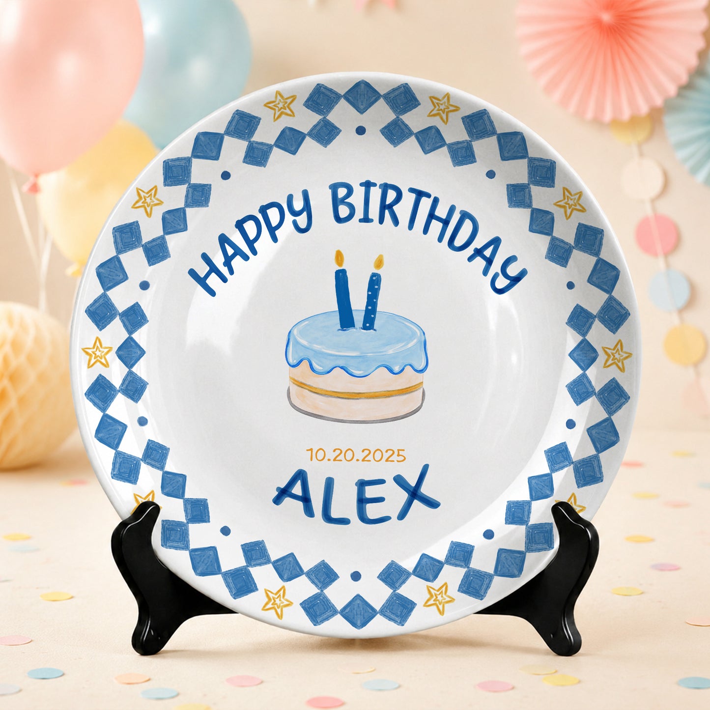 First Birthday Cake Keepsake Custom Name Ceramic Personalized Birthday Plate P821AIV0