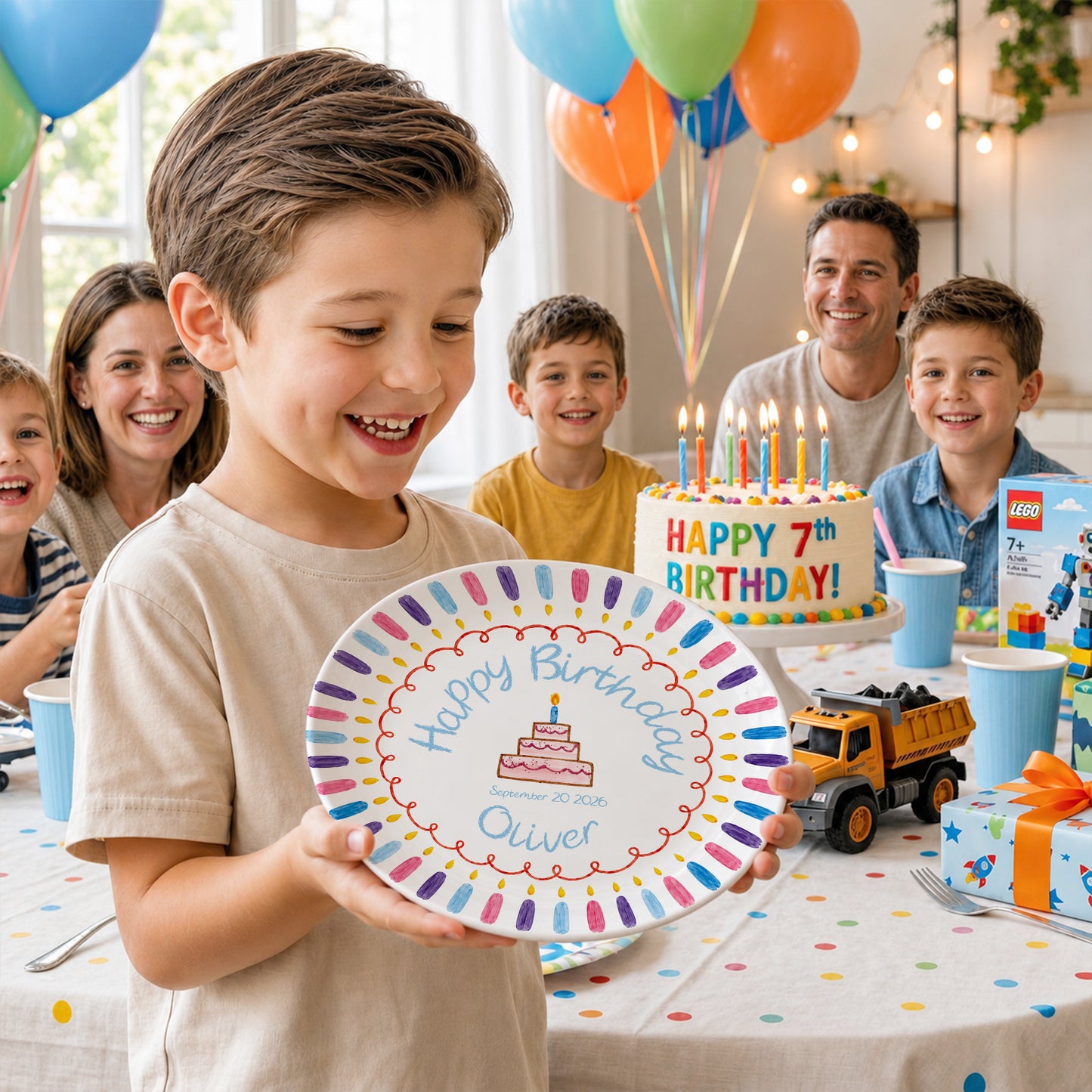 Colorful Candle Border Cake Personalized Birthday Plate D528ZCH0