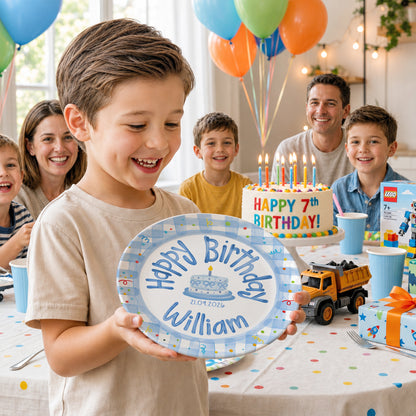 Blue Gingham Personalized Birthday Plate P64YCX0
