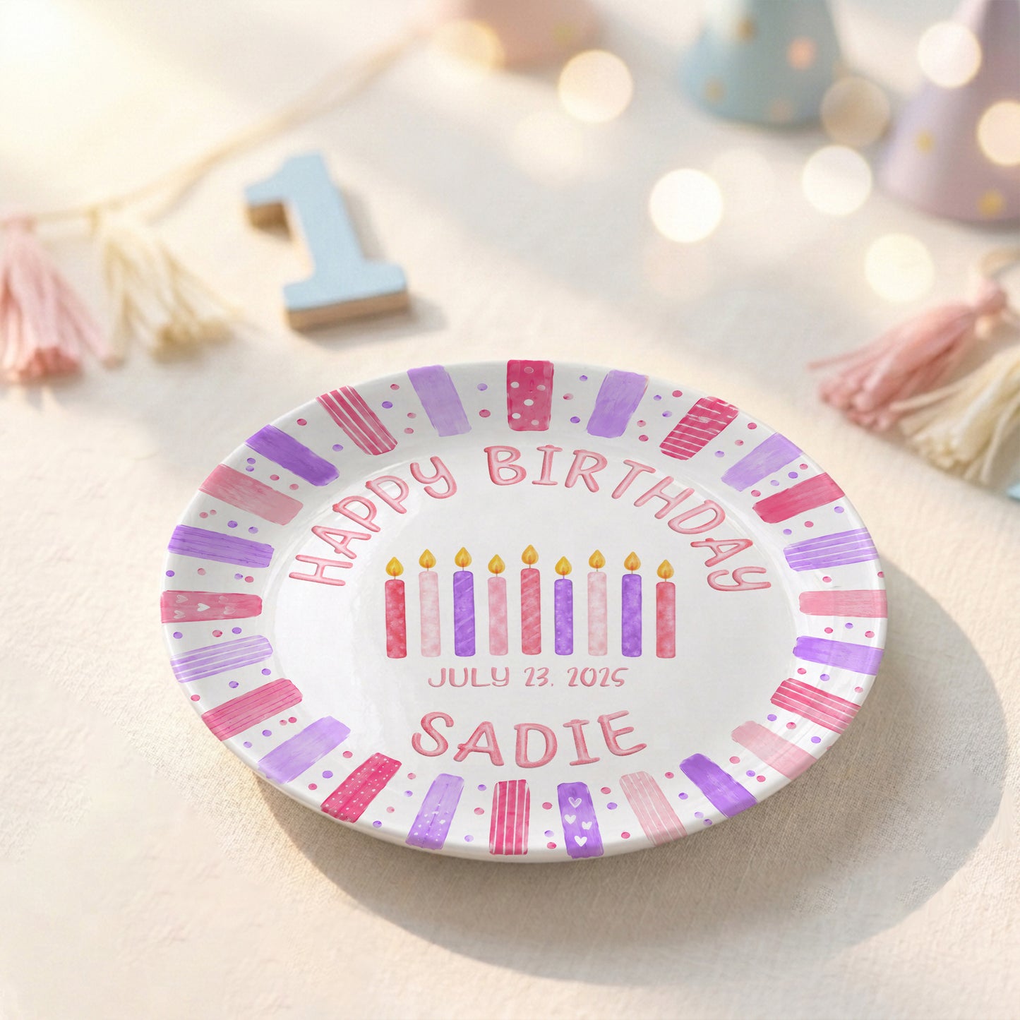 Pink Candle Keepsake Personalized Birthday Plate for Kids Celebration Gift Tradition P810XNA0