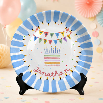 Colorful Party Banner Cake Custom Name Keepsake Personalized Birthday Plate P825IVY0