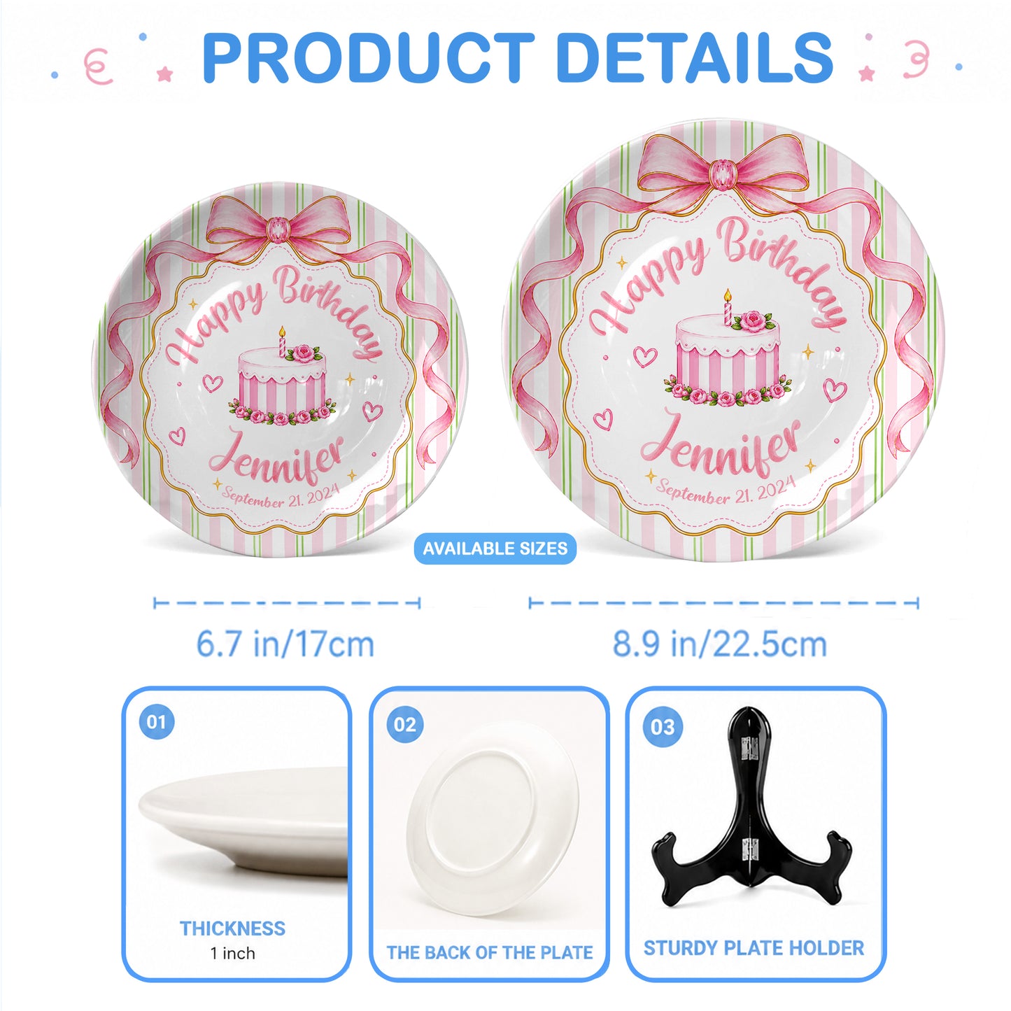Pink Bow Personalized Birthday Plate for Girls, Custom Birthday Keepsake Gift P730PBN0
