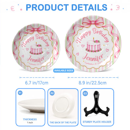 Pink Bow Personalized Birthday Plate for Girls, Custom Birthday Keepsake Gift P730PBN0
