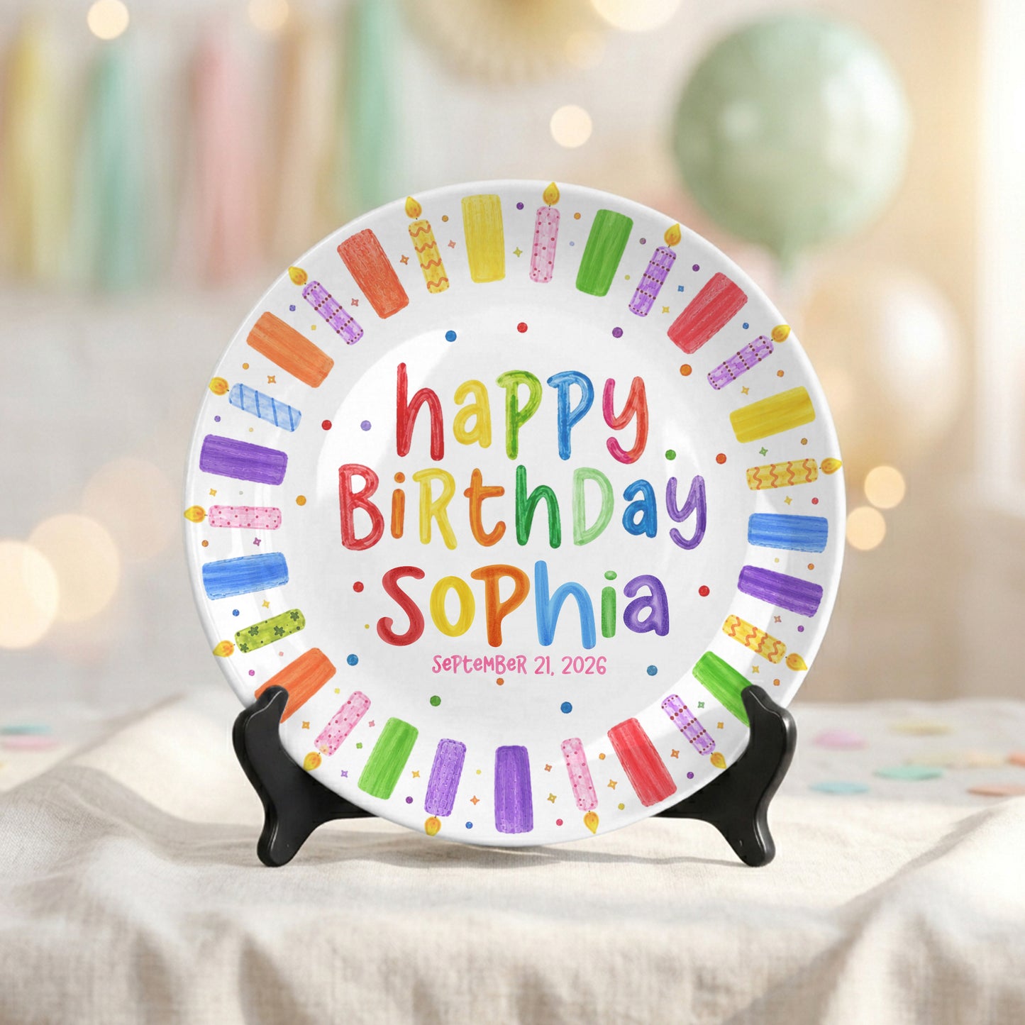 Colorful Candle Happy Birthday Keepsake Custom Kids Personalized Birthday Plate P81505O0