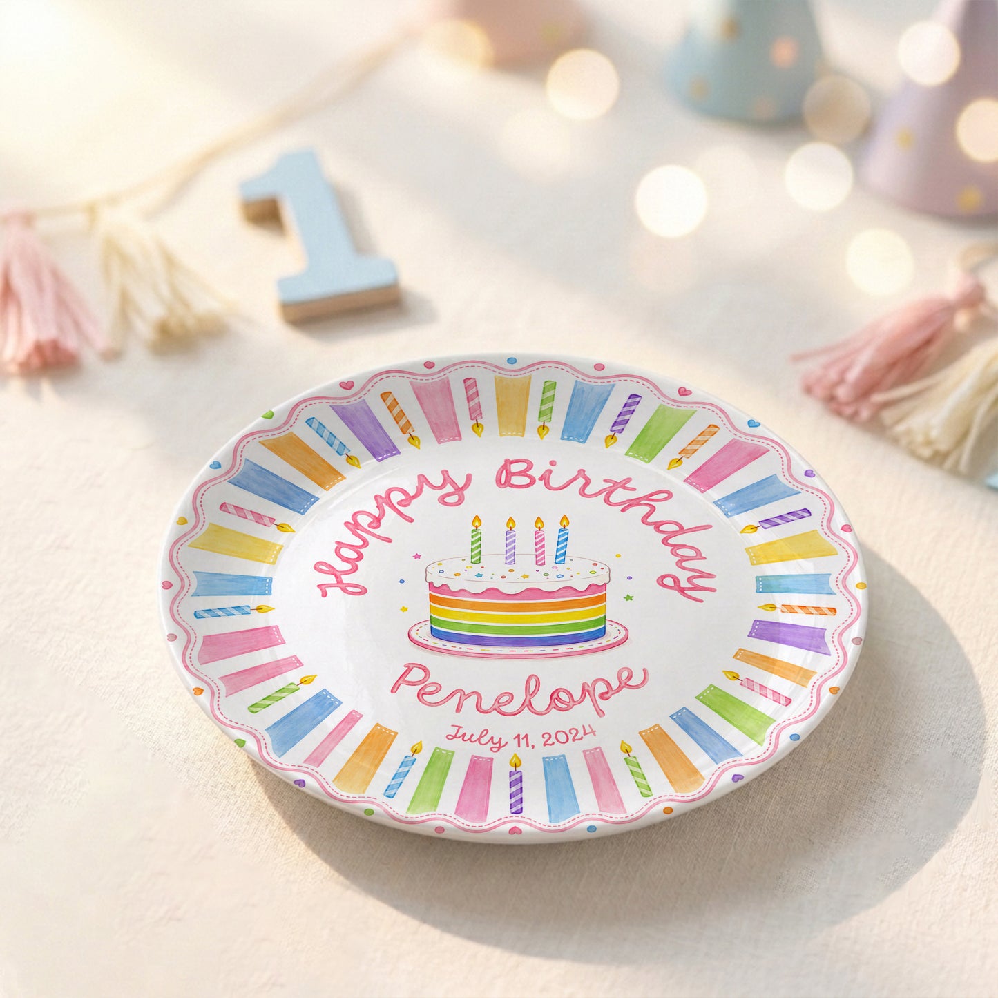 Colorful Rainbow Cake Personalized Birthday Plate for Kids Celebration Gift P811XQT0