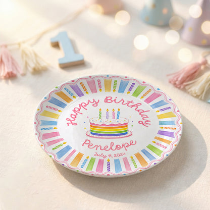 Colorful Rainbow Cake Personalized Birthday Plate for Kids Celebration Gift P811XQT0