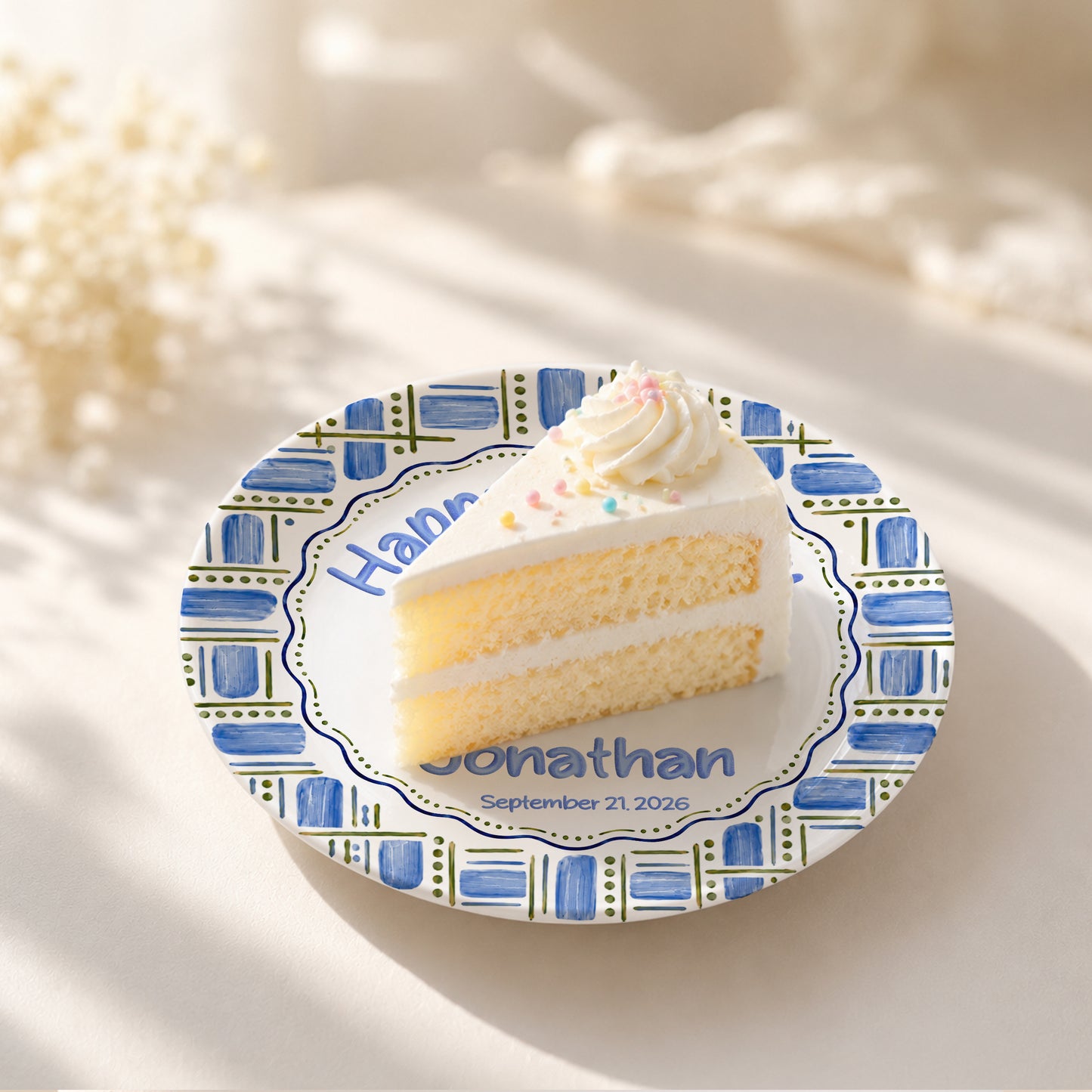 Blue Plaid Personalized Birthday Plate for Boys, Custom Birthday Keepsake Gift P730VM90