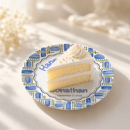 Blue Plaid Personalized Birthday Plate for Boys, Custom Birthday Keepsake Gift P730VM90