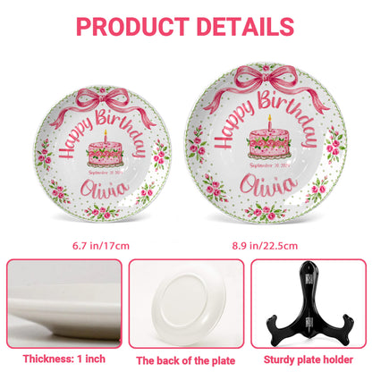 Pink Bow Rose Cake Personalized Birthday Plate P520QZN0