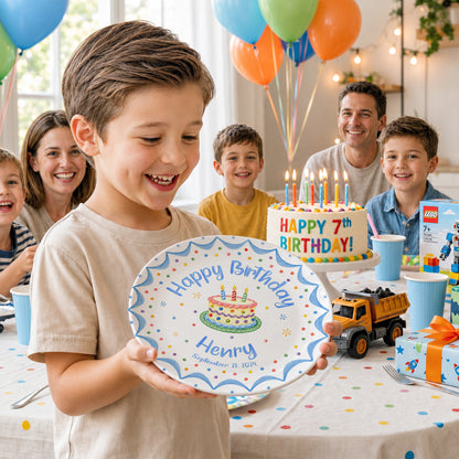 Blue Scallop Cake Personalized Birthday Plate P611FTC0