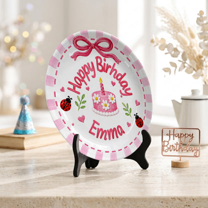 Pink Gingham Ladybug Keepsake Personalized Birthday Plate P7184FK0