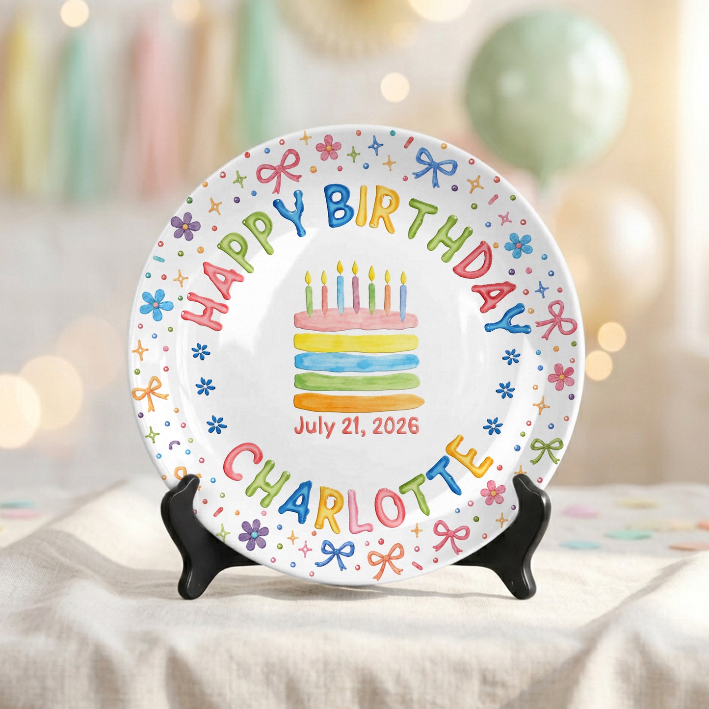 Custom Name Happy Birthday Cake Keepsake Girl Personalized Birthday Plate P810JYR0