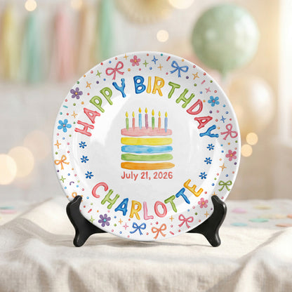 Custom Name Happy Birthday Cake Keepsake Girl Personalized Birthday Plate P810JYR0