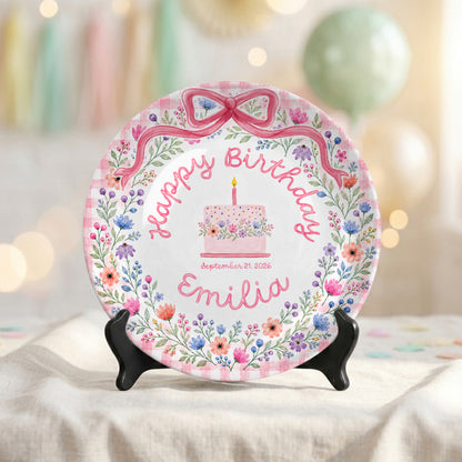 Whimsical Garden Floral Ribbon Keepsake Personalized Birthday Plate for Girls P87NWF0