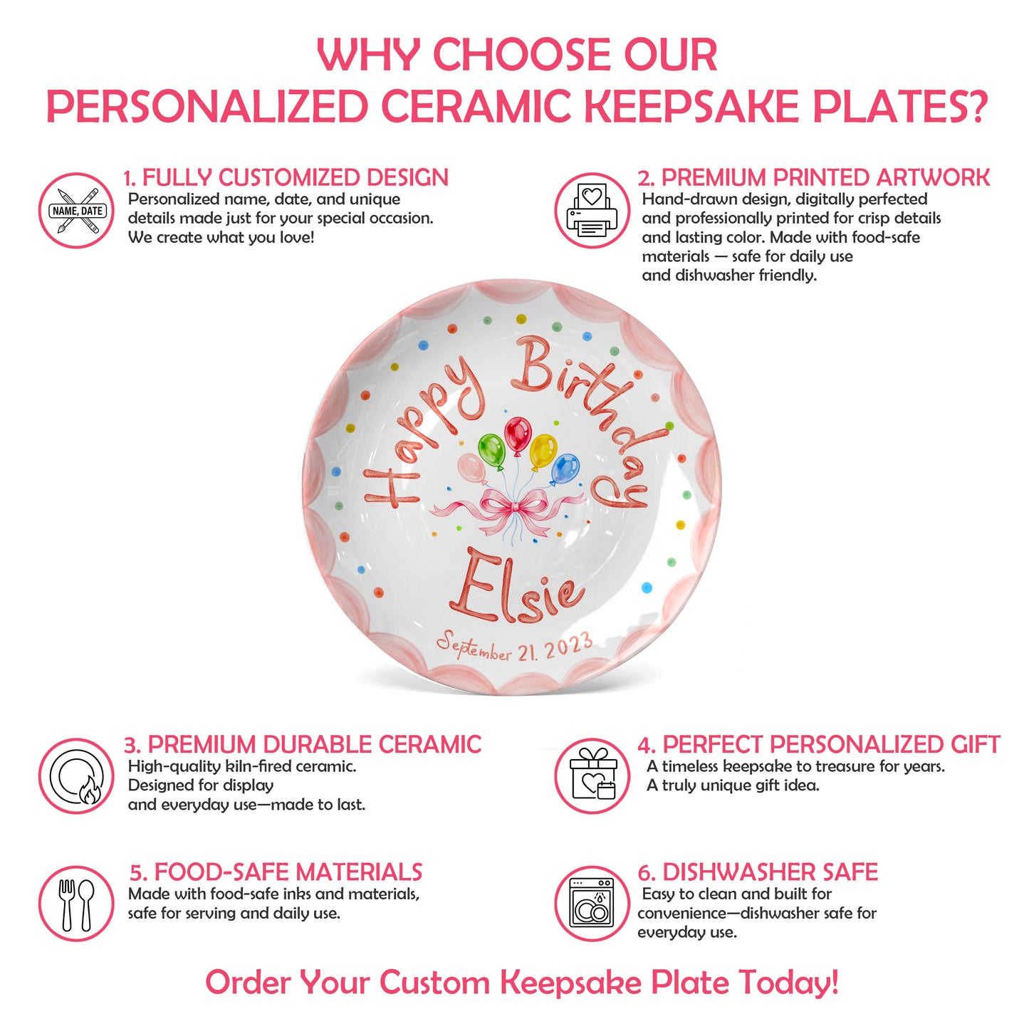 Pink Scallop Balloon Personalized Birthday Plate P410HJT0