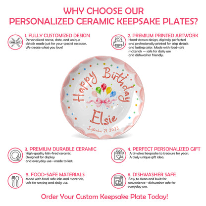 Pink Scallop Balloon Personalized Birthday Plate P410HJT0