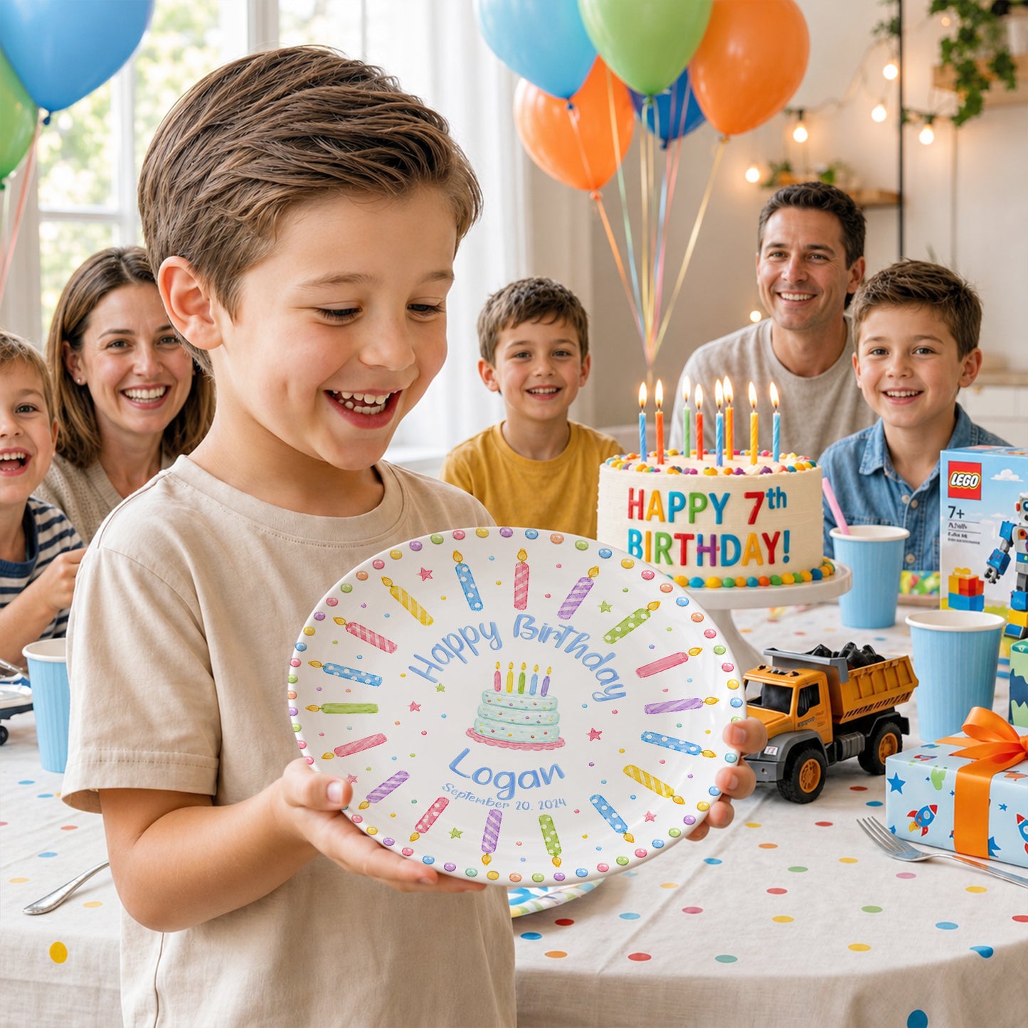 Rainbow Candle Confetti Cake Personalized Birthday Plate P617UUI0