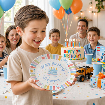 Blue Cake and Colorful Border Cake Personalized Birthday Plate P611K5R0