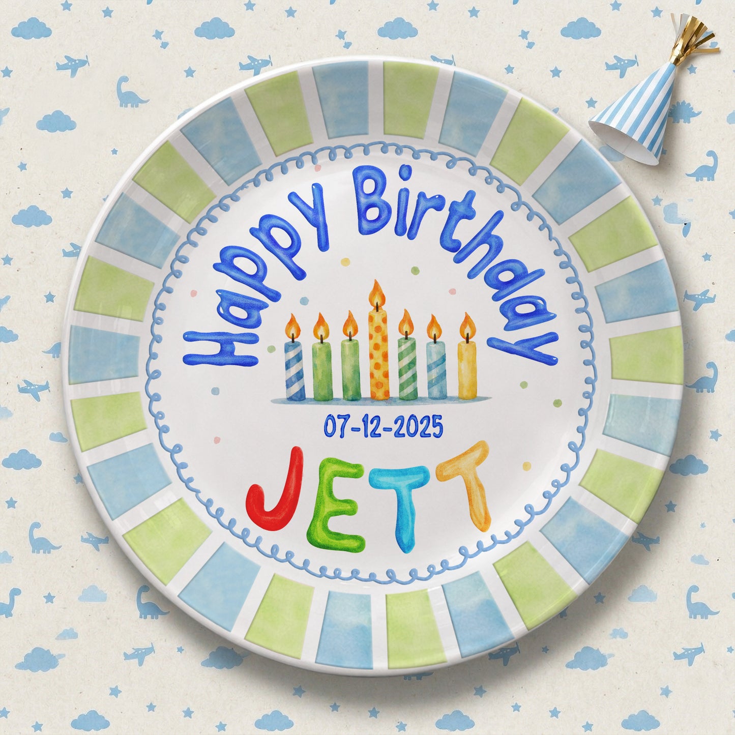 Striped Candle Personalized Birthday Plate P512JHT0