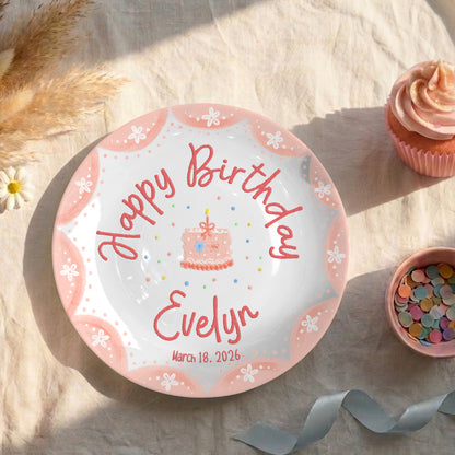 Pink Scallop Daisy Personalized Birthday Plate P428LES0