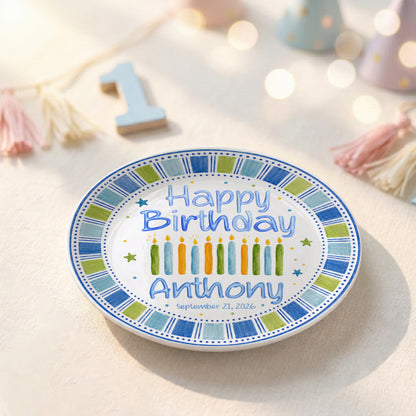 Blue Candle Celebration Personalized Birthday Plate for Kids Ceramic Keepsake Gift P728GIG0