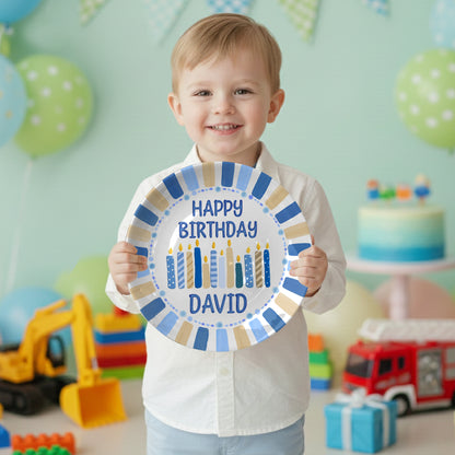 Striped Party Border with Birthday Candles Personalized Birthday Plate D321TUA0