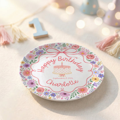 Floral Bow Cake Keepsake Personalized Birthday Plate for Girls P87DHJ0