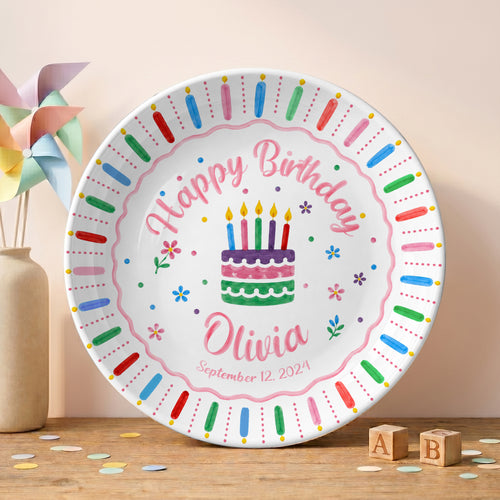 Colorful Birthday Cake Keepsake Personalized Birthday Plate for Kids D6250W50