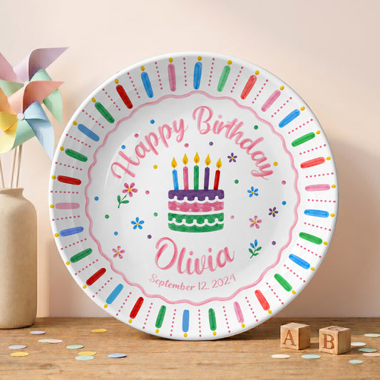 Colorful Birthday Cake Keepsake Personalized Birthday Plate for Kids D6250W50