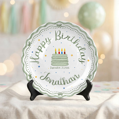 Scalloped Happy Birthday Custom Name Ceramic Keepsake Personalized Birthday Plate D821CNO0