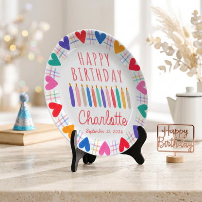Rainbow Hearts Birthday Keepsake Personalized Birthday Plate P716T2N0