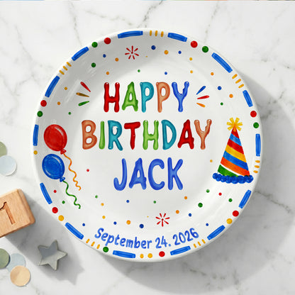 Colorful Balloon and Party Hat Birthday Personalized Birthday Plate P528XA40