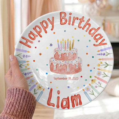 Floral Candle Cake Personalized Birthday Plate P423TT60