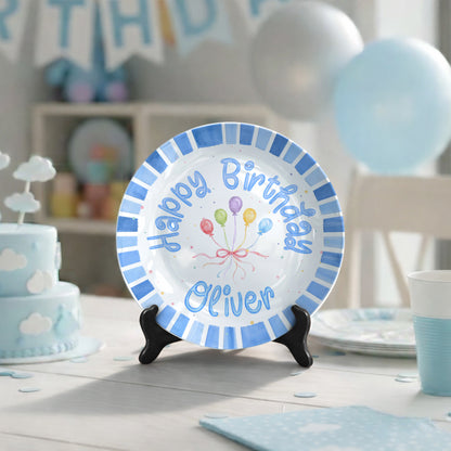 Blue Striped Balloon Personalized Birthday Plate P225XBR0