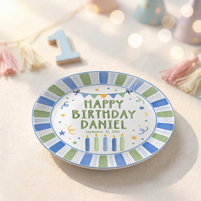Pastel Candle Celebration Ceramic Keepsake Personalized Birthday Plate for Kids P728CF40