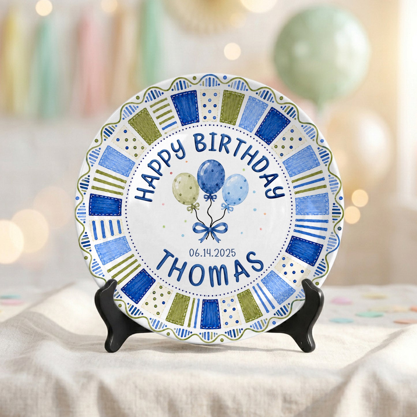 Blue Preppy Candle Custom Name Boy Keepsake Personalized Birthday Plate P814KBC0